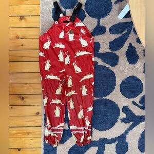 Mini Rodini Red rain bibs Overalls with Bunny Print 6/7y